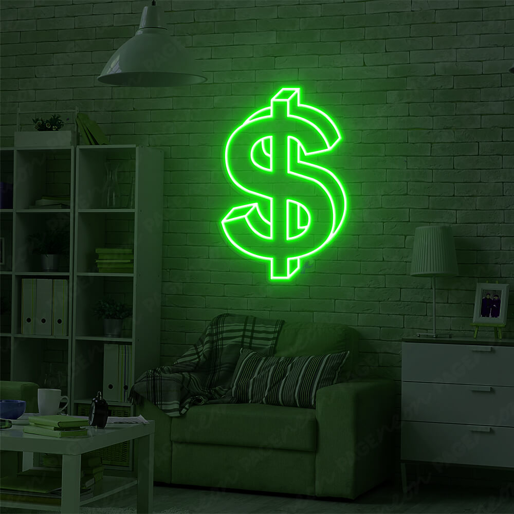 Neon Dollar Sign Green Aesthetic Light