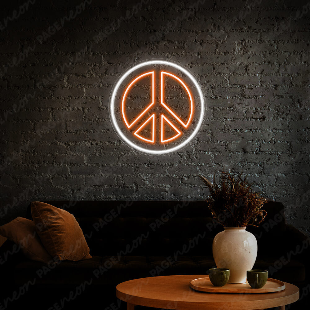 Neon Peace Sign Peace Symbol Led Light Orange mix White