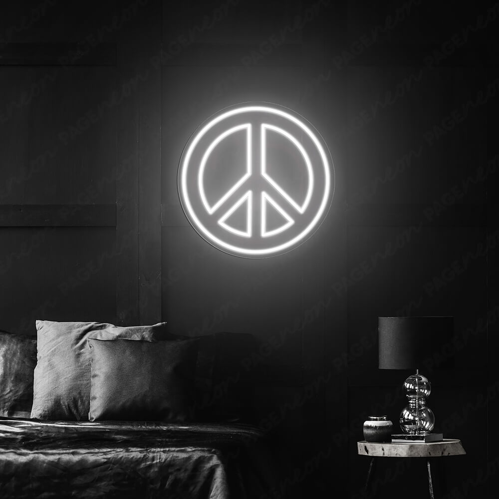 Neon Peace Sign Peace Symbol Led Light White