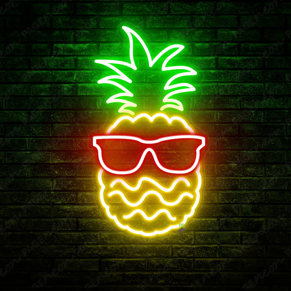 Neon Pineapple Sign Yellow Led Light Red