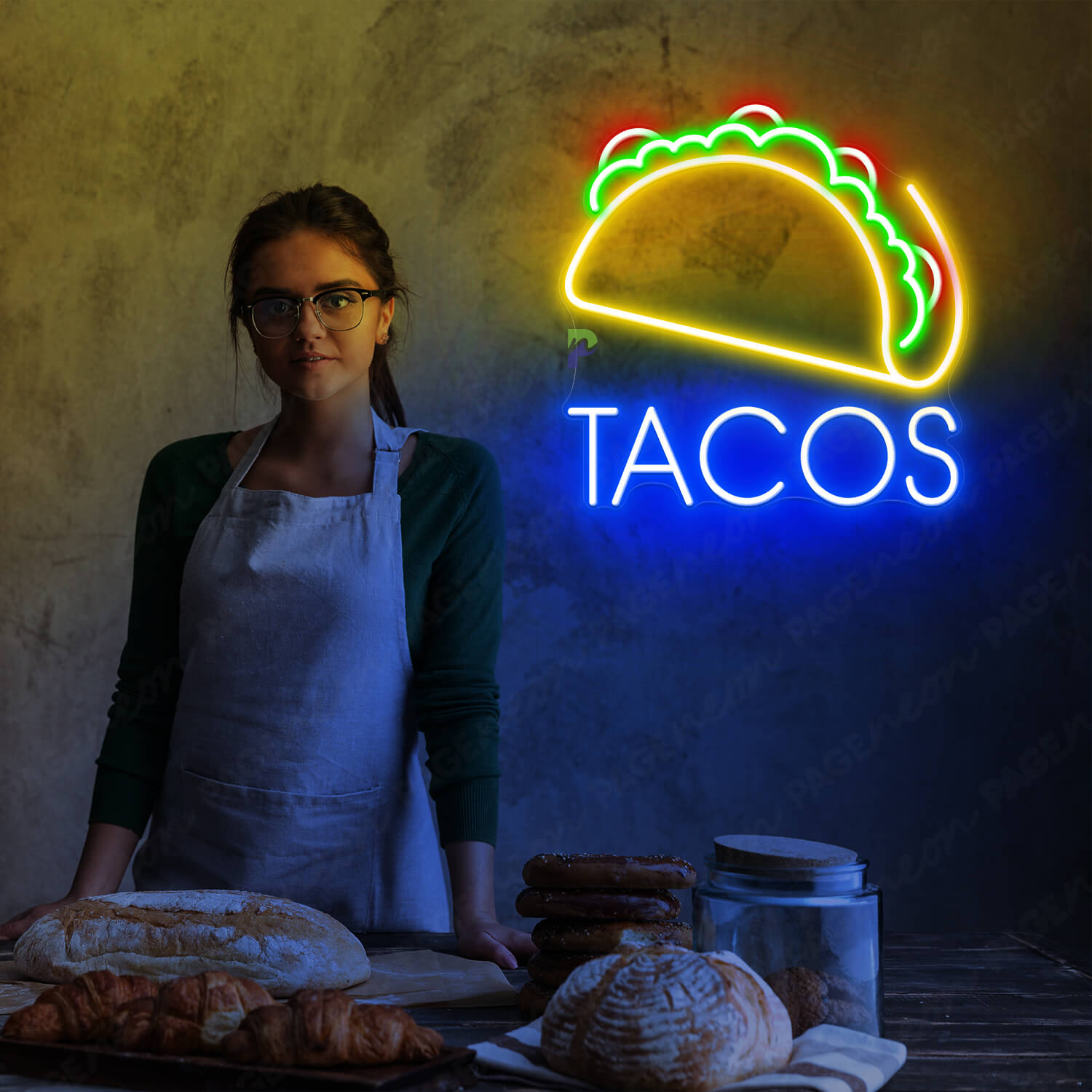 Neon Taco Sign Mexico Restaurant Led Light Blue