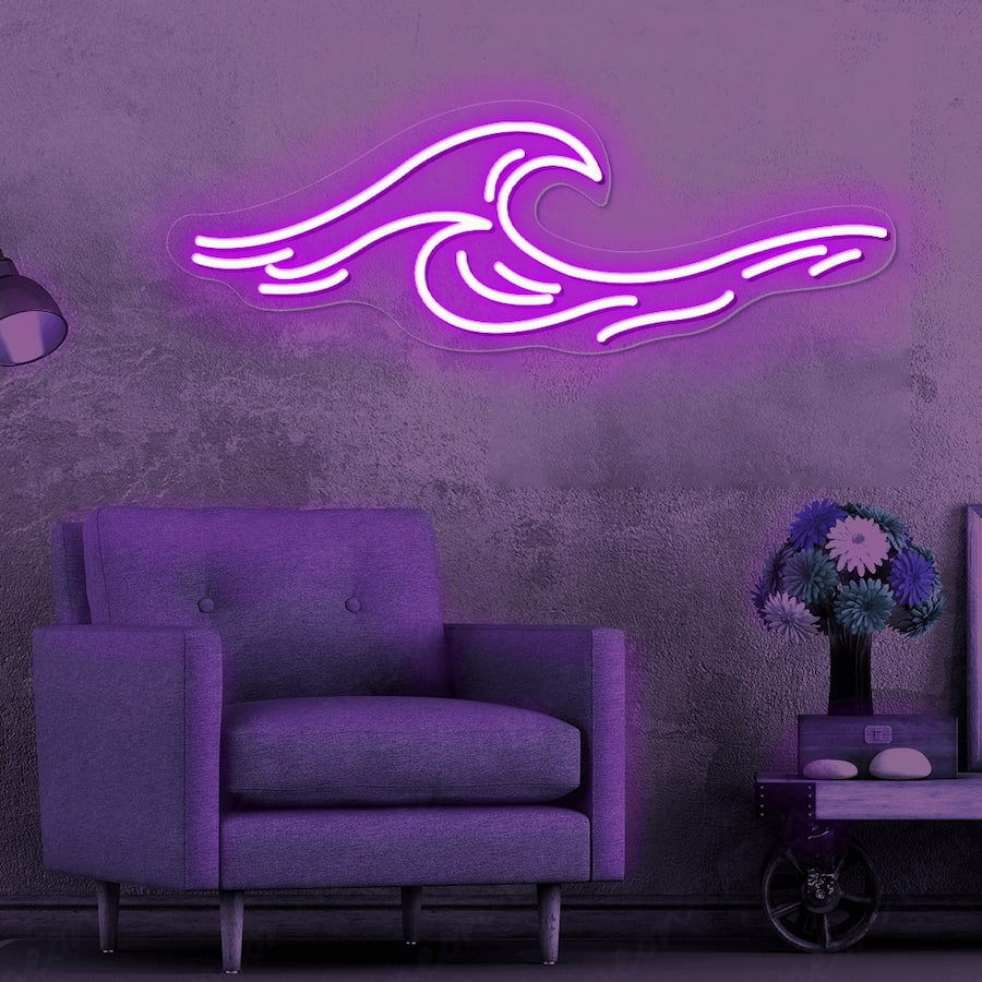Ocean Neon Sign Blue Waves Led Light Purple