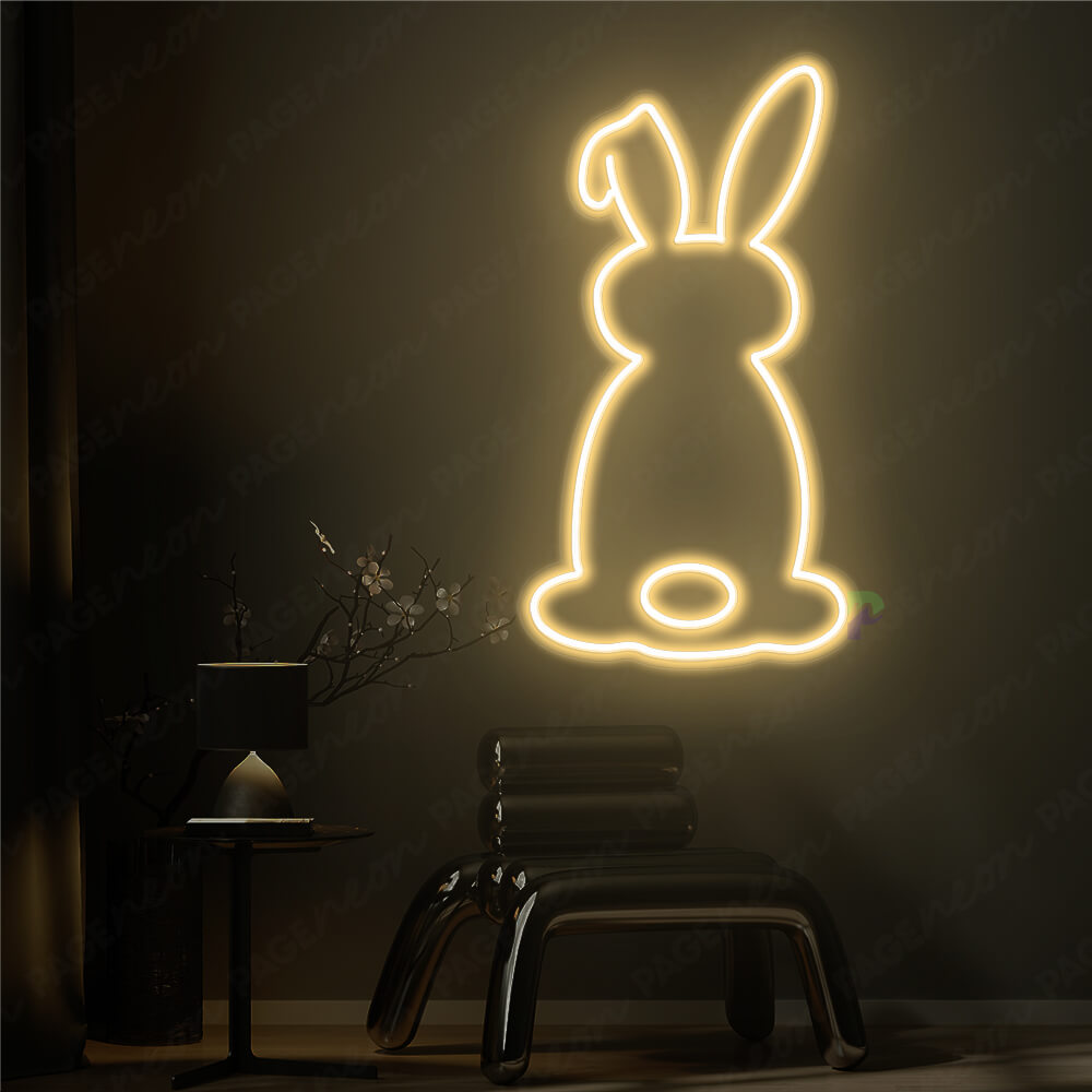 Rabbit Neon Sign Gold Yellow Aesthetic Neon Light