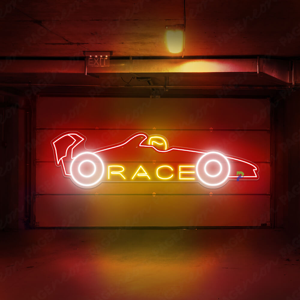 Race Car Neon Sign Light Up Car Signs White Red