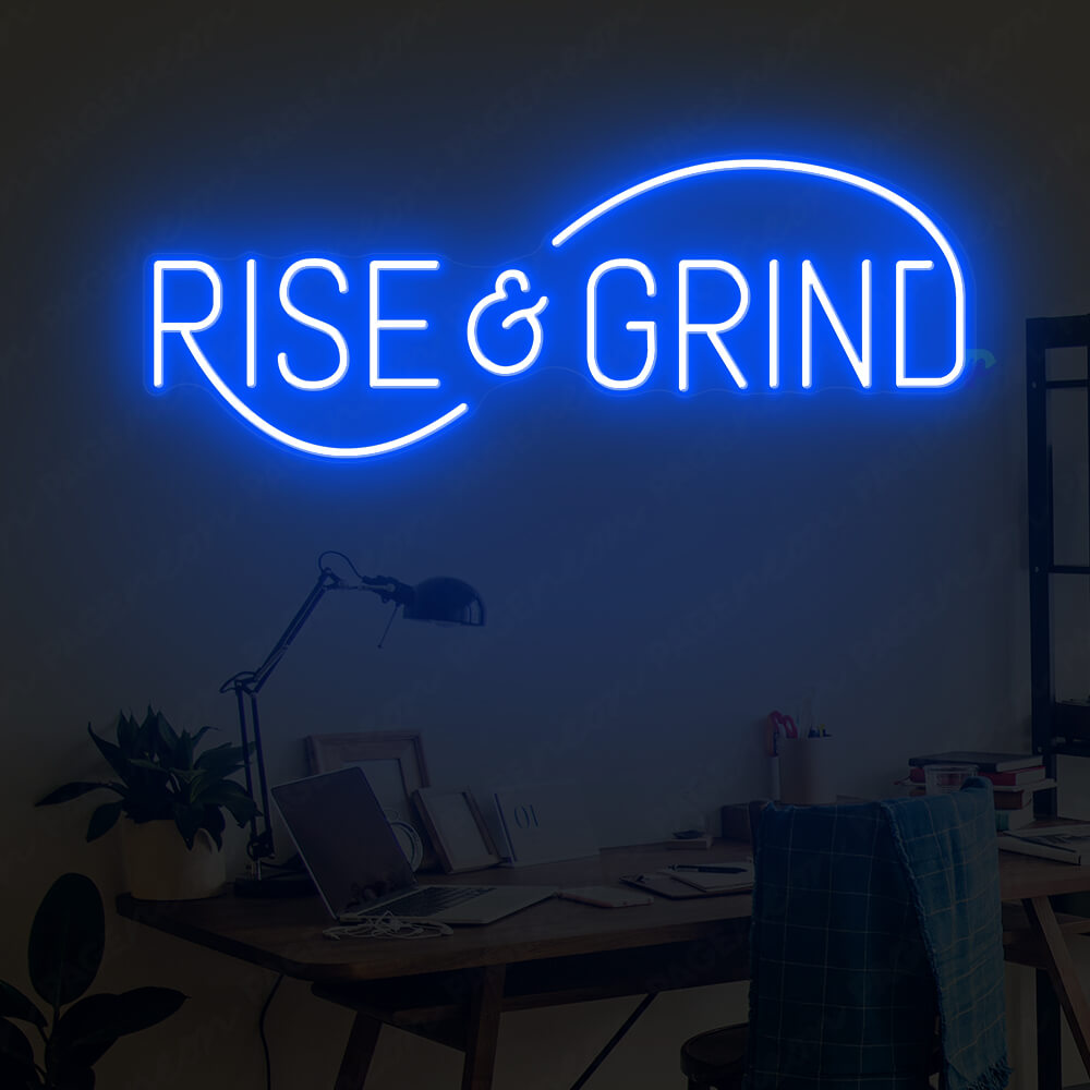 Rise And Grind Neon Sign Gym Led Light Blue