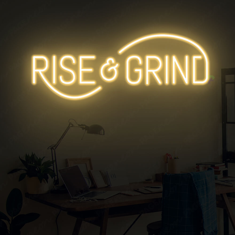 Rise And Grind Neon Sign Gym Led Light Gold Yellow