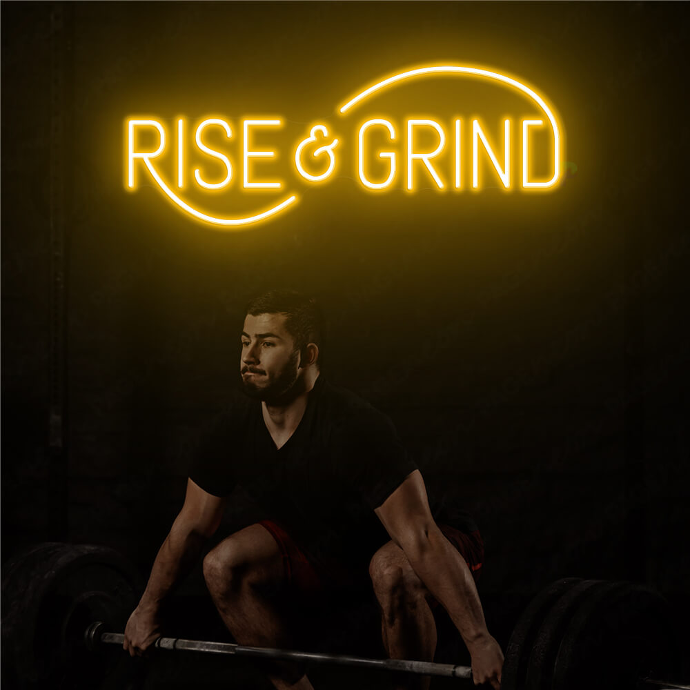 Rise And Grind Neon Sign Gym Led Light Orange Yellow