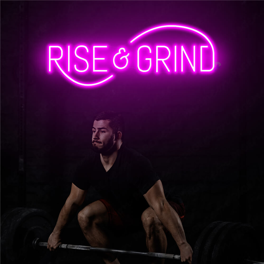 Rise And Grind Neon Sign Gym Led Light Purple