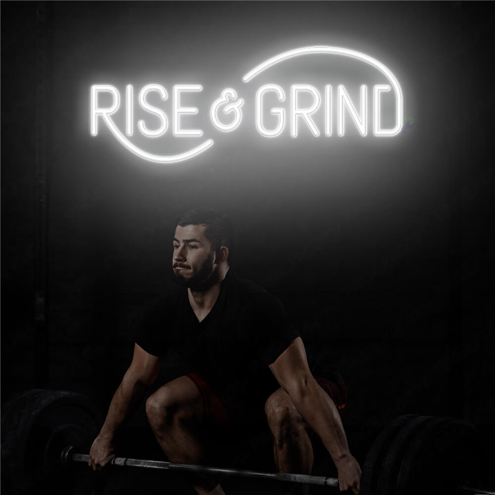 Rise And Grind Neon Sign Gym Led Light White