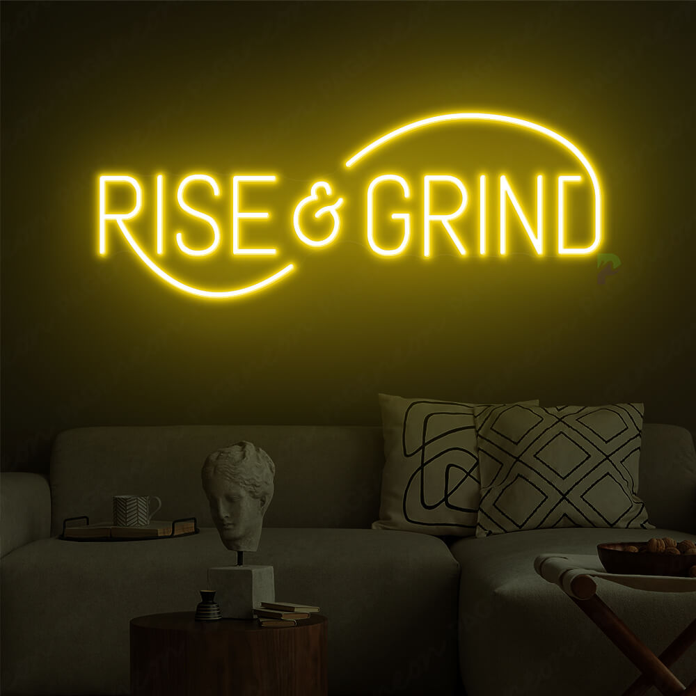 Rise And Grind Neon Sign Gym Led Light Yellow