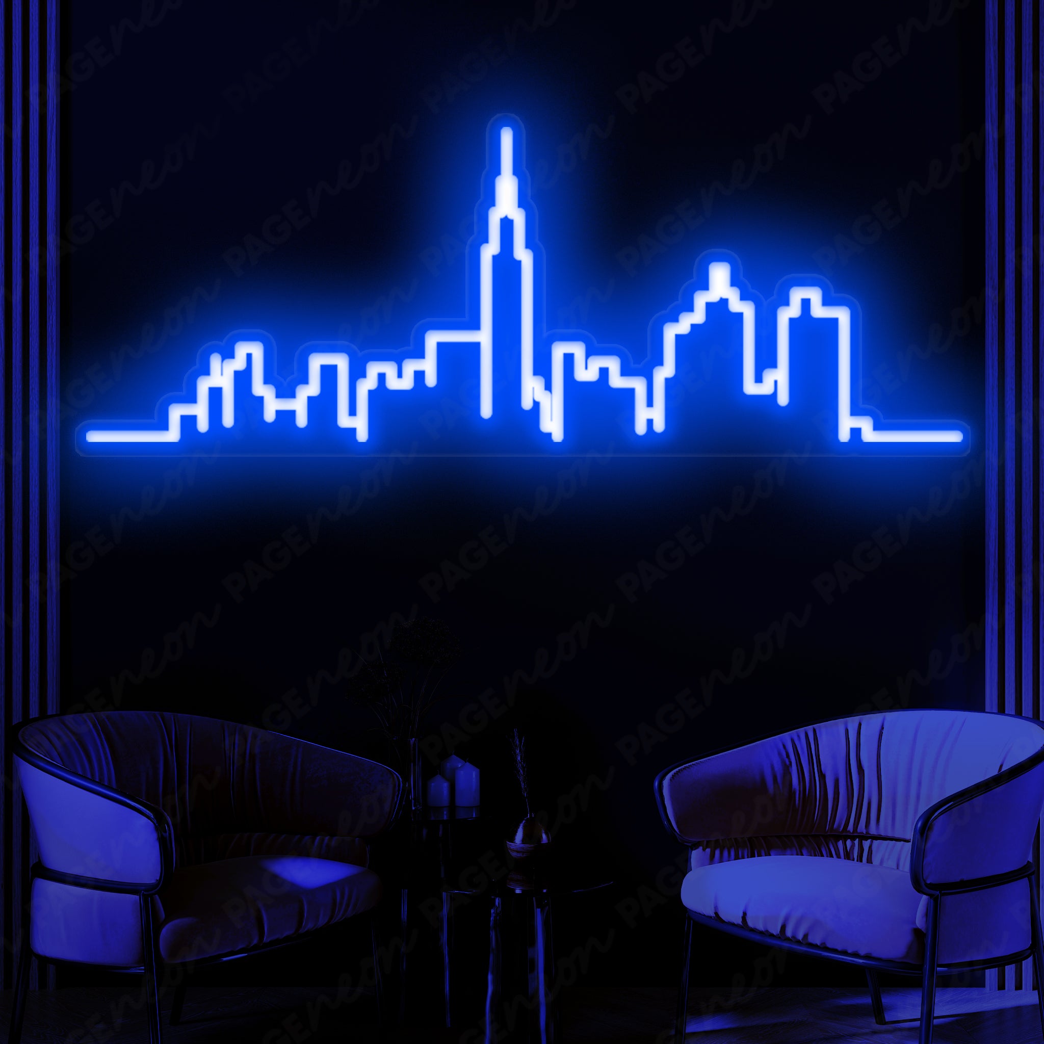 Skyline New York City Neon Sign NYC Neon Lights Blue