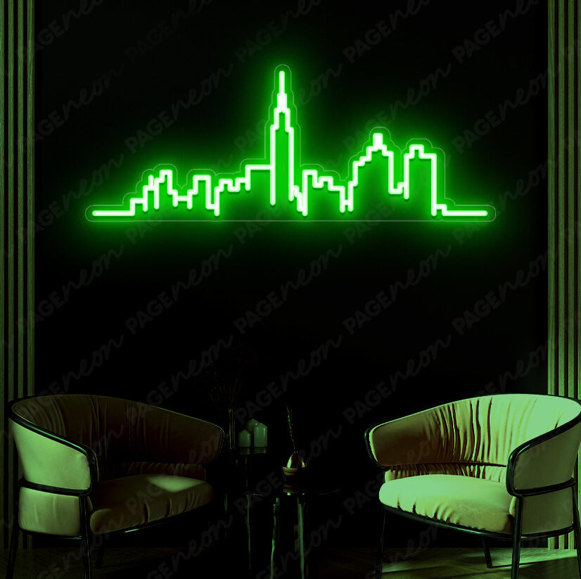 Skyline New York City Neon Sign NYC Neon Lights Green