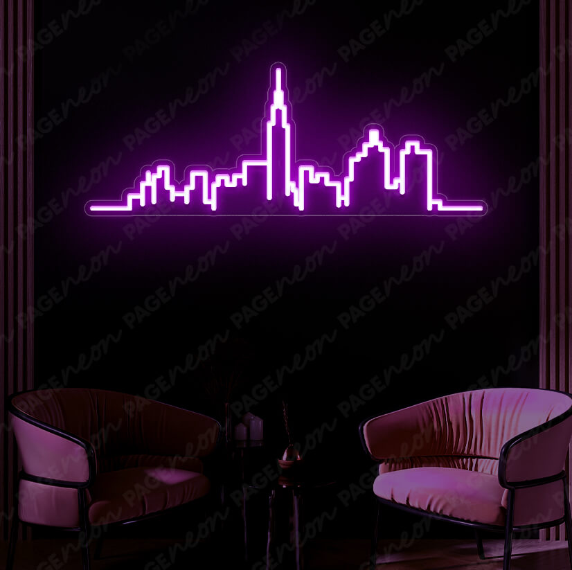 Skyline New York City Neon Sign NYC Neon Lights Purple