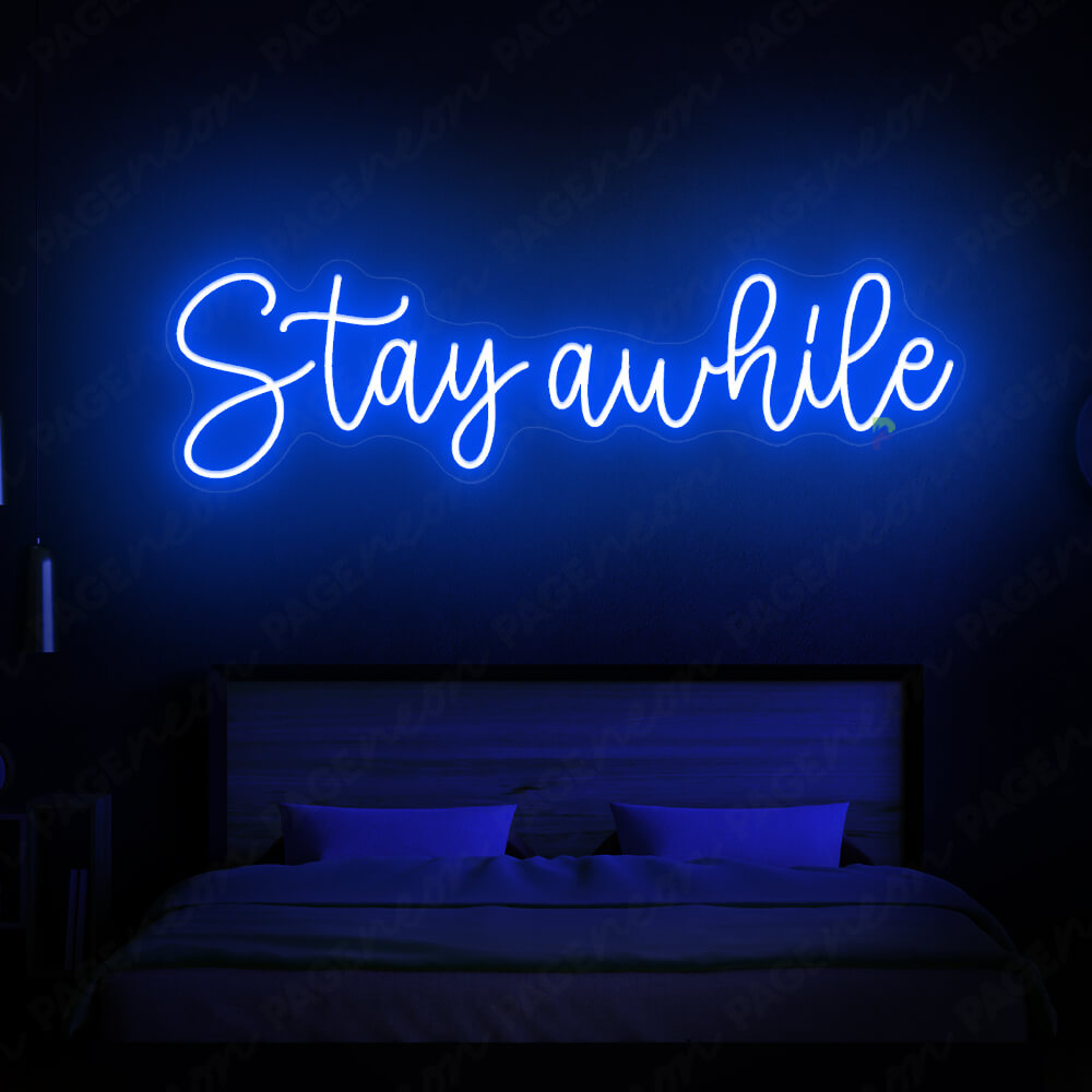 Stay Awhile Neon Sign Coffee Shop Led Sign Blue