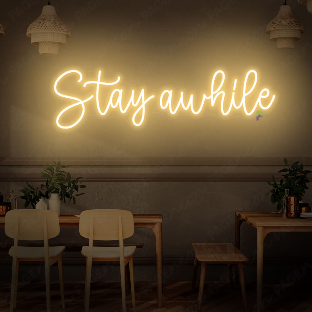 Stay Awhile Neon Sign Coffee Shop Led Sign Gold Yellow