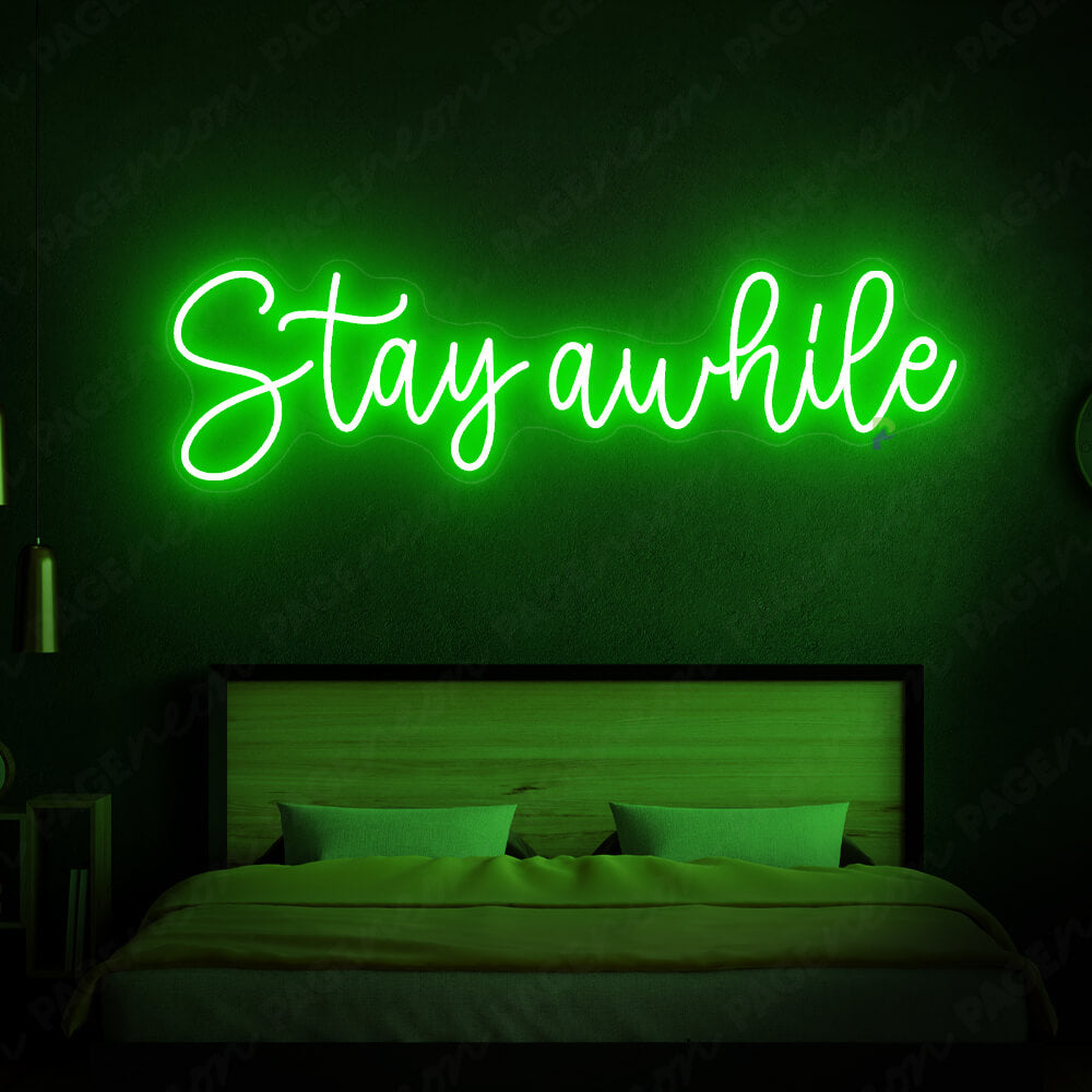 Stay Awhile Neon Sign Coffee Shop Led Sign Green'