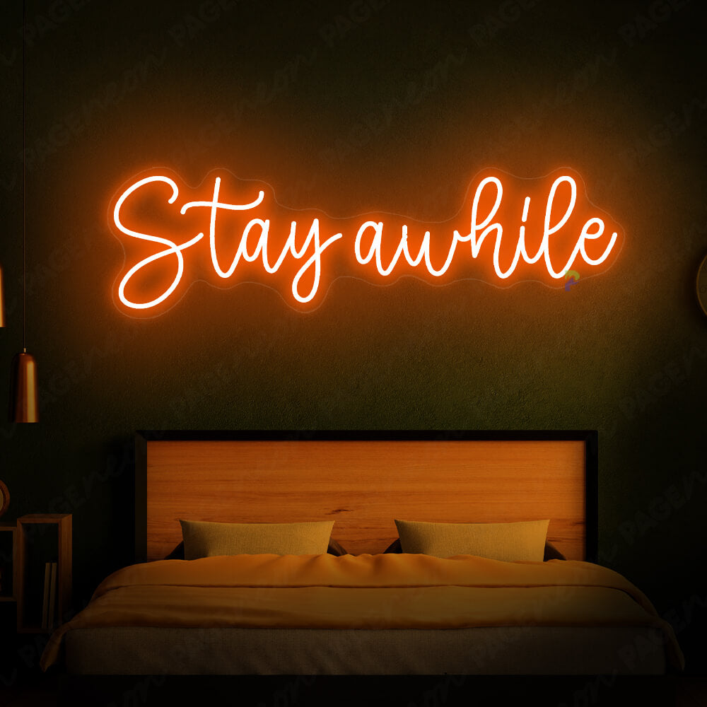Stay Awhile Neon Sign Coffee Shop Led Sign Orange