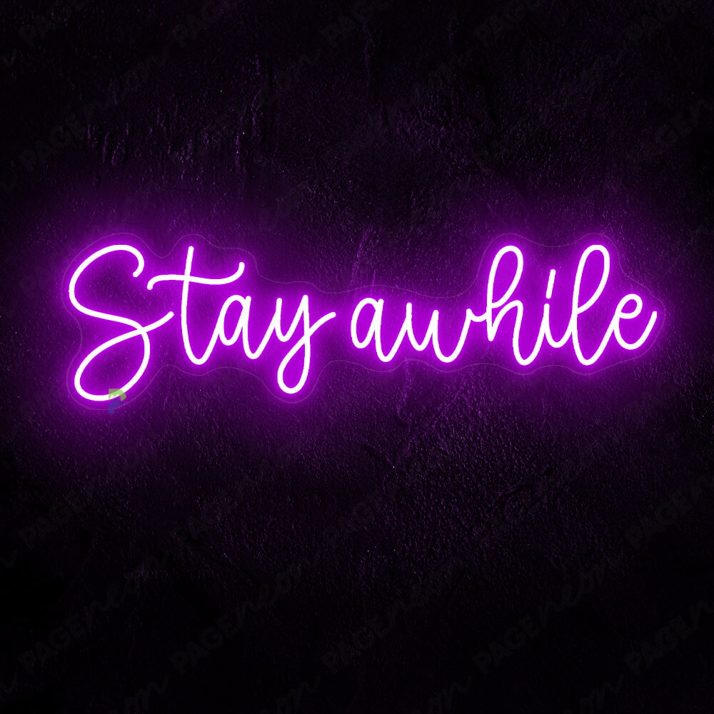 Stay Awhile Neon Sign Coffee Shop Led Sign Purple