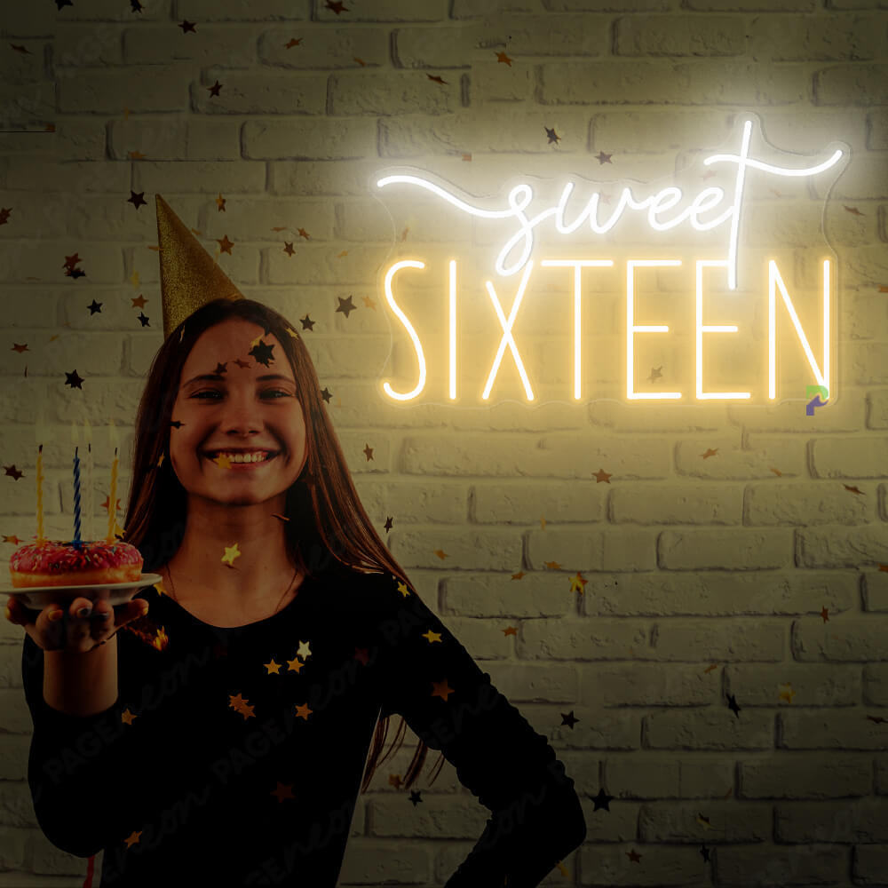 Sweet 16 Neon Sign Birthday Party Led Light Gold Yellow