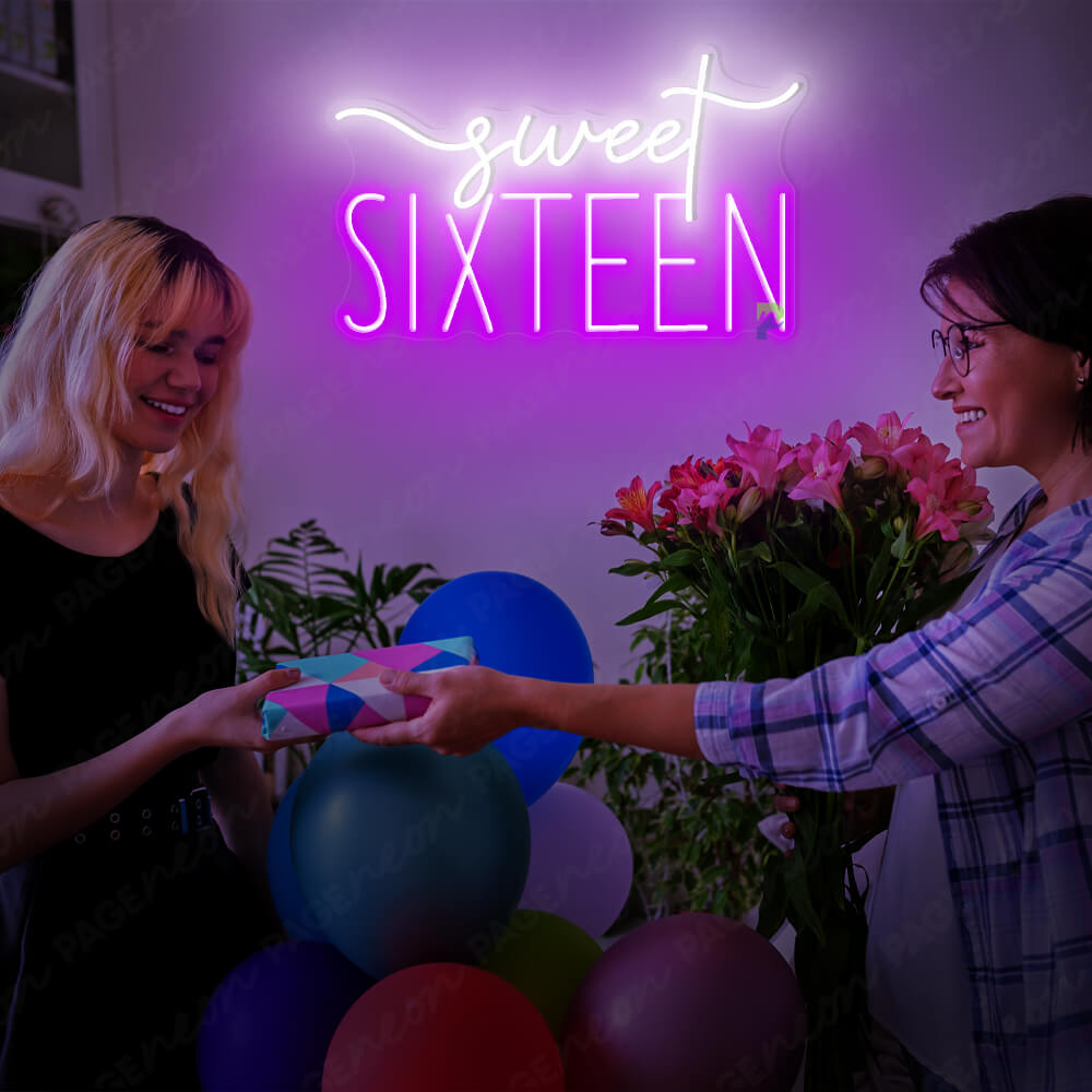 Sweet 16 Neon Sign Birthday Party Led Light Purple