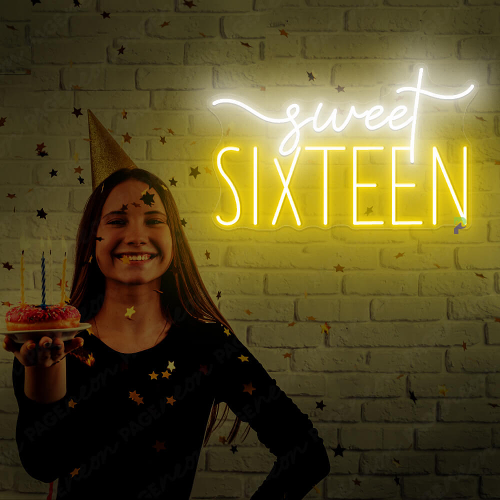 Sweet 16 Neon Sign Birthday Party Led Light Yellow