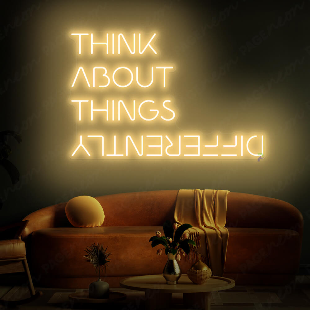Think About Things Differently Neon Sign Gold Yellow