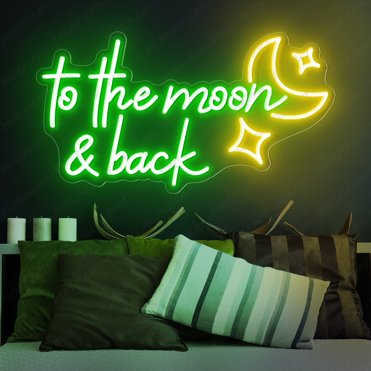 To The Moon And Back Neon Sign Love Led Light Green