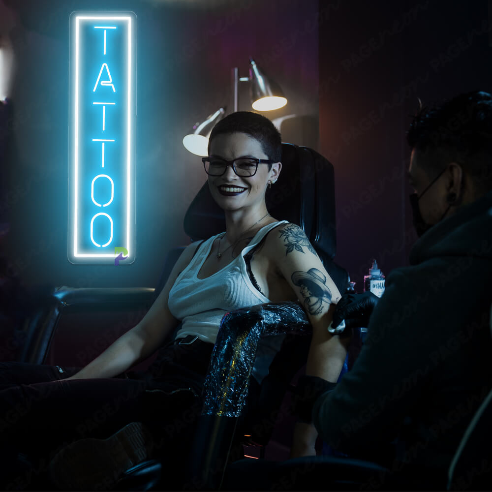 Vertical Tattoo Neon Sign Led Sign Light Blue