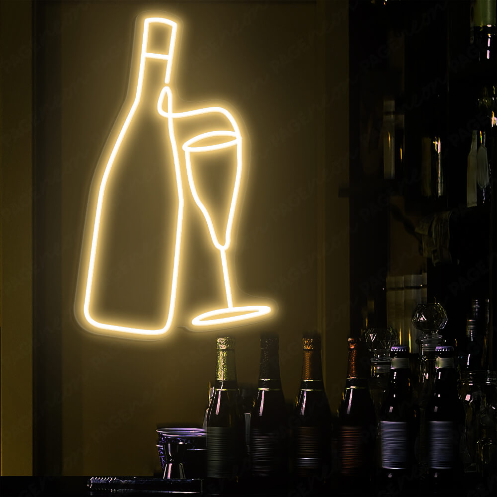 Wine Neon Sign Drinking Led Light For Restaurant Gold Yellow