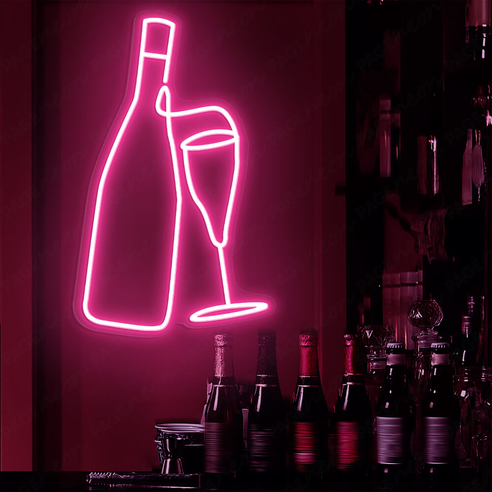 Wine Neon Sign Drinking Led Light For Restaurant Pink