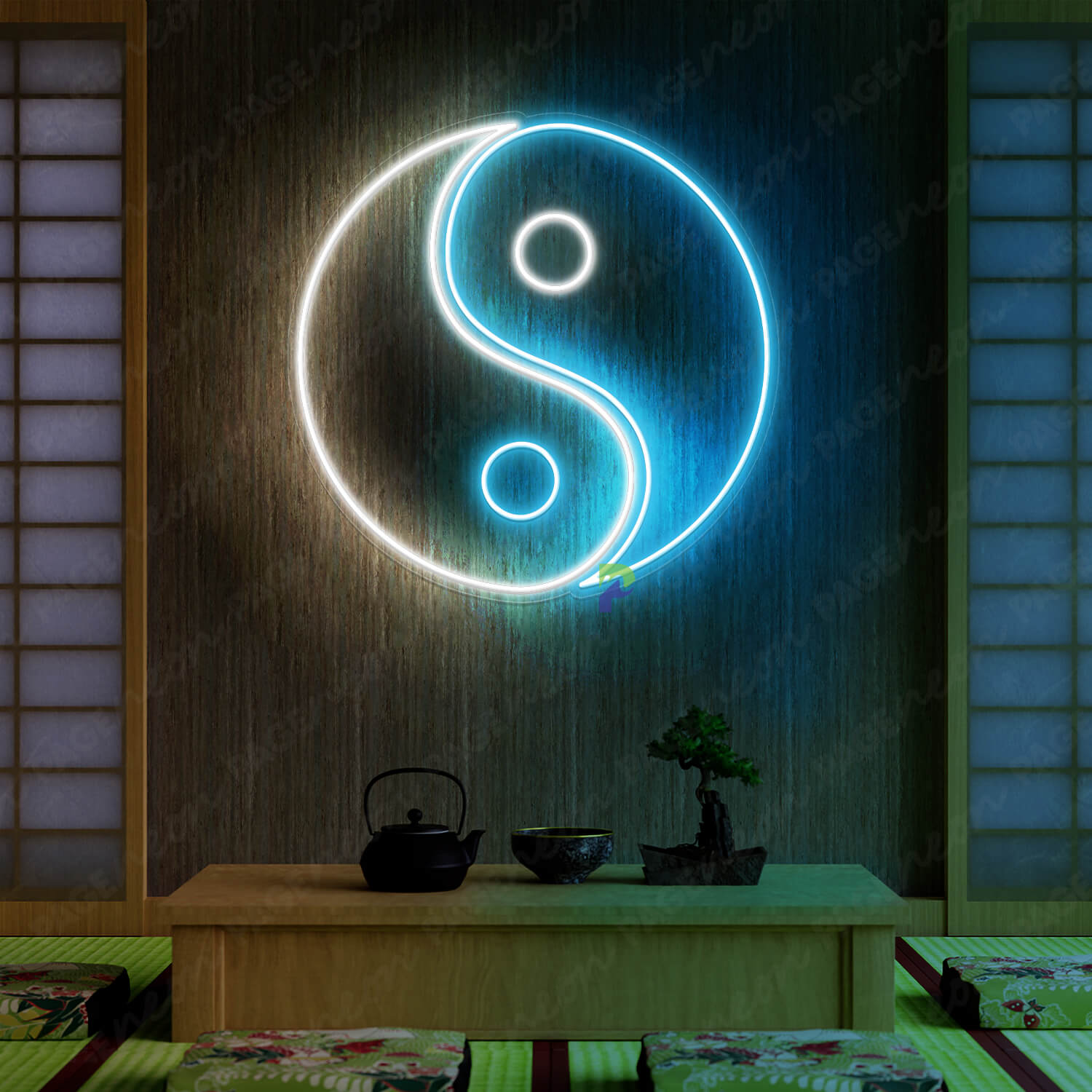 Yin Yang Neon Sign Japanese Led Sign Light Blue