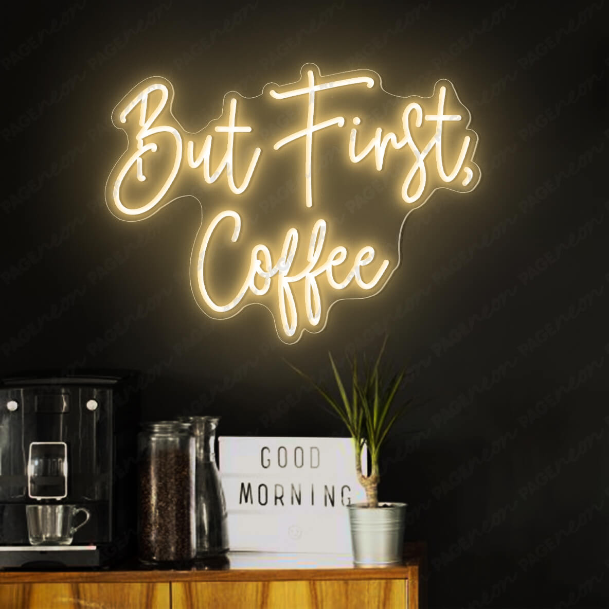 But First Coffee Neon Sign Led Light Gold Yellow