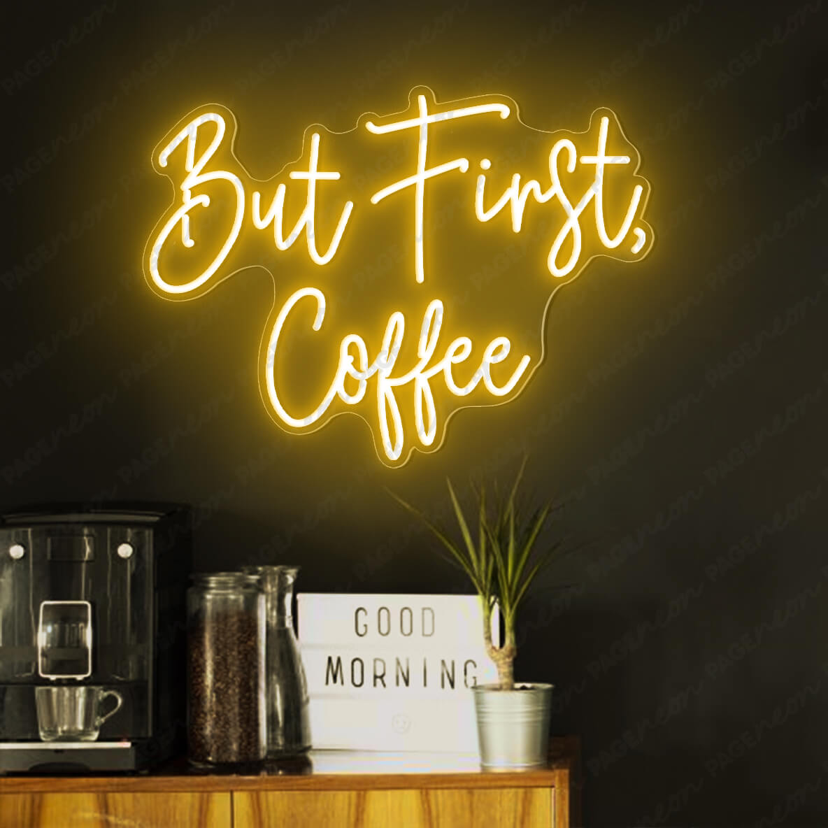 But First Coffee Neon Sign Led Light Orange Yellow